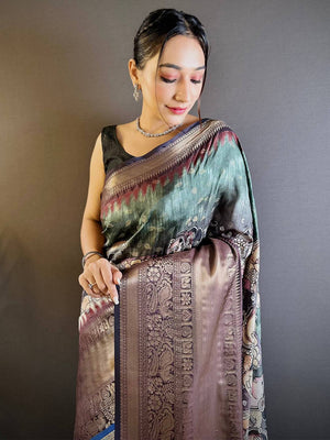 Intricate Teal Banarasi Silk Saree
