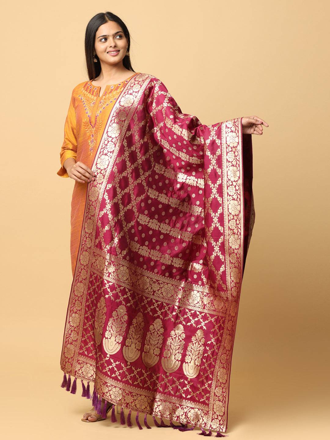 Traditional Silk Blend Woven Design Dupatta