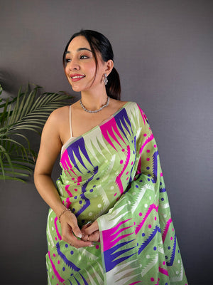 Elegant Dhakai Jamdani Cotton Silk Saree