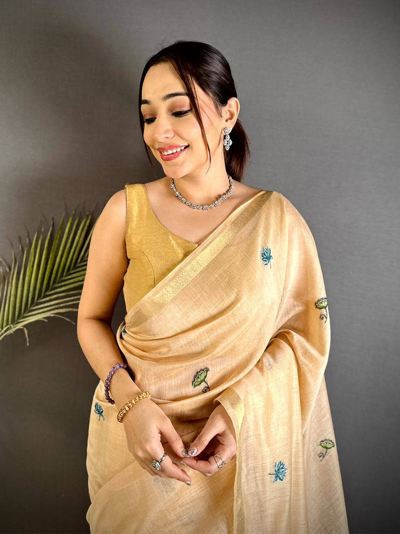 Royal Pichwai Resham Work Linen Saree