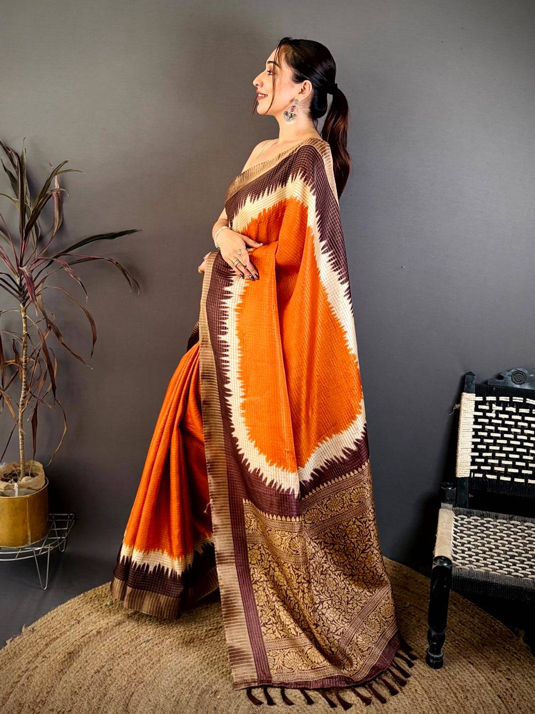 Soft Tussar Jacquard Print Pallu Saree