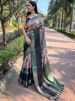 Green Colour Double Border Chex Weaving Banarasi Soft Silk Saree