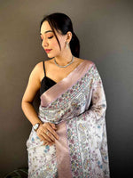 Light Pink Chanderi Madhubani Black Chex Saree