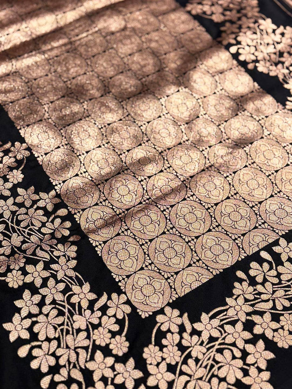 Rose Gold Blossom Soft Satin Silk Saree