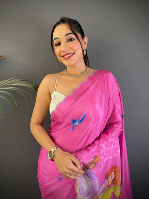 Radiance Barbie Digital Print Chinnon Saree