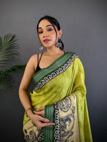 Olive Linen Kalamkari Printed Saree