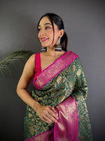 Green Floral Zari Banarasi Kanjivaram Silk Saree