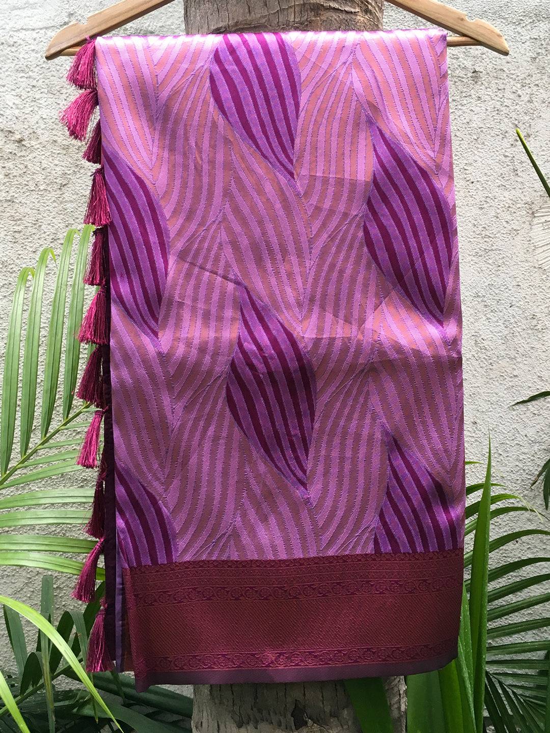 Lavender Tussar Silk Zari Weaving Ikkat Saree