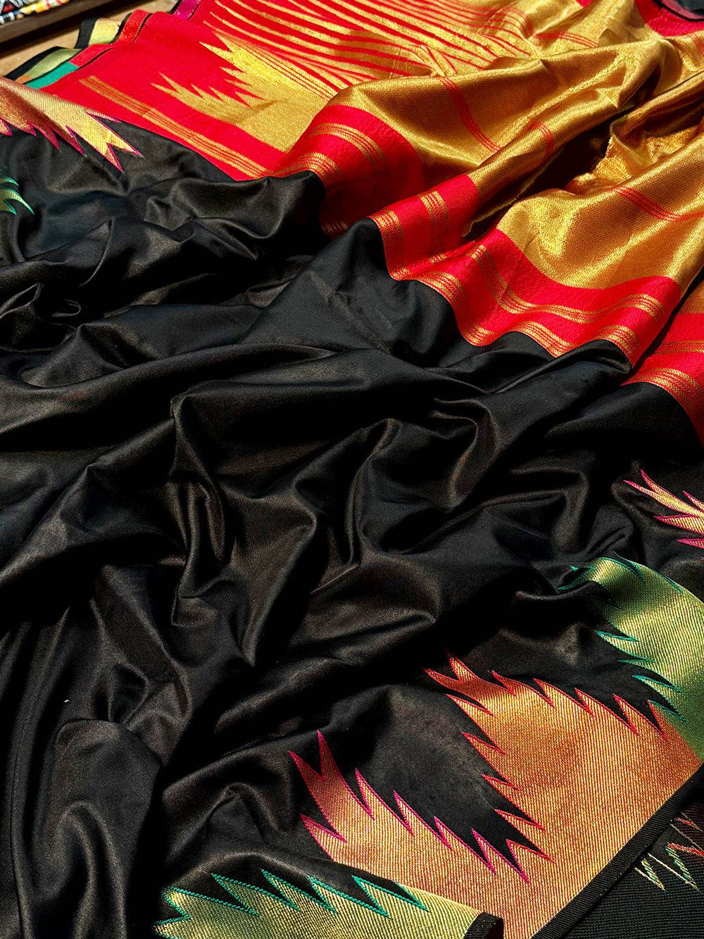 Black Copper Radiance Soft Silk Saree