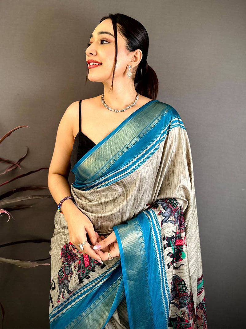 Regal Block Print Dola Silk Saree