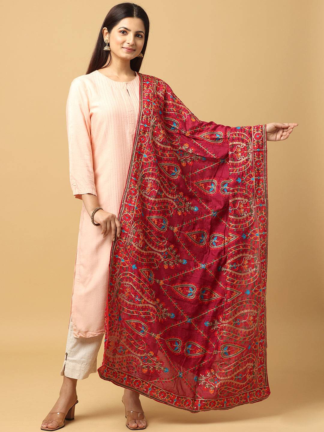 Wine Pink Floral Pashmina Dupatta