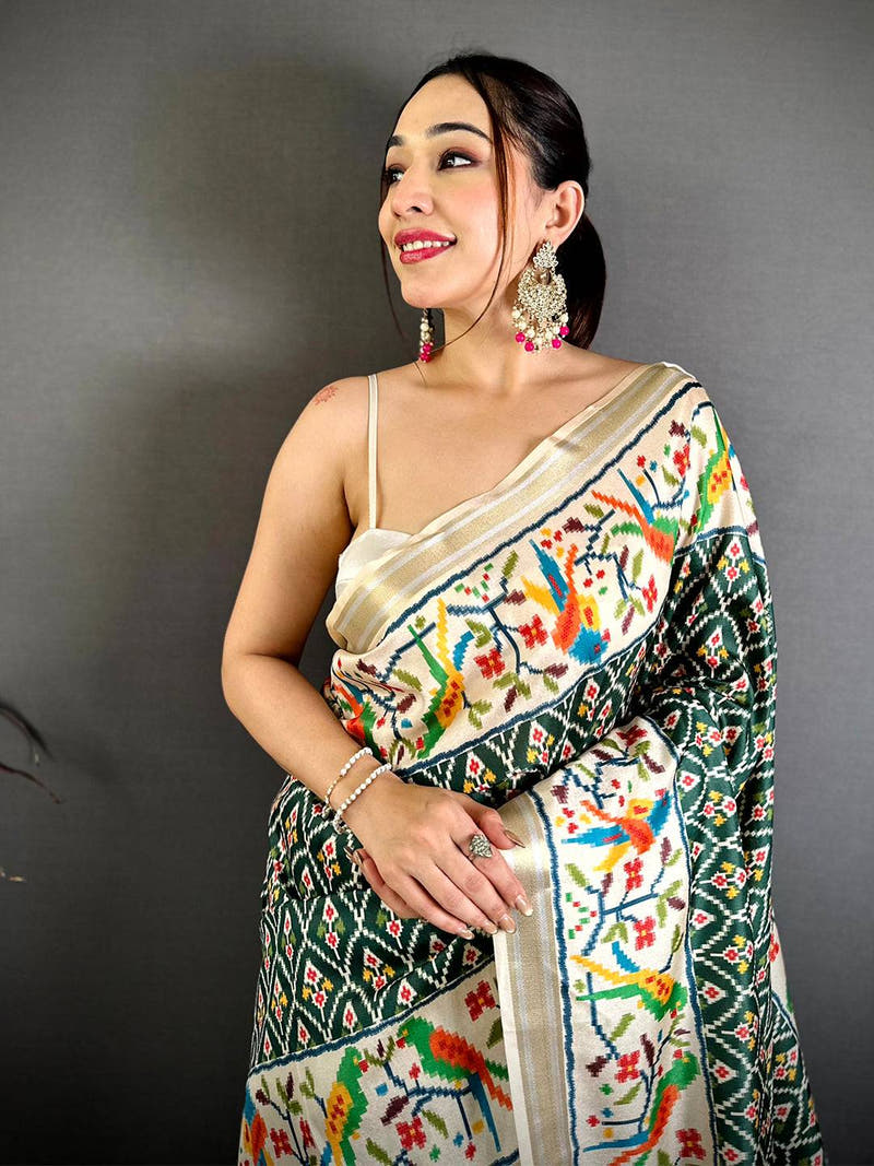 Green Patola Digital Kanchi Silk Saree