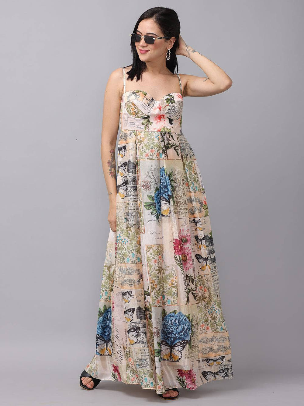 Sweetheart Neck Multi Color Dress