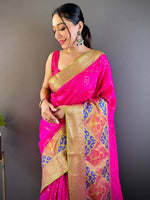 Pink Katan Silk Ikkat Saree