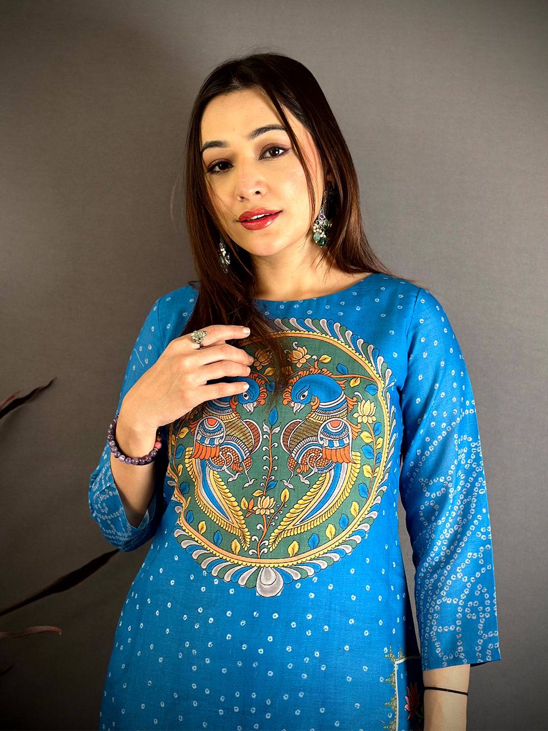 Kalamkari Boat Neck Mul  Kurti