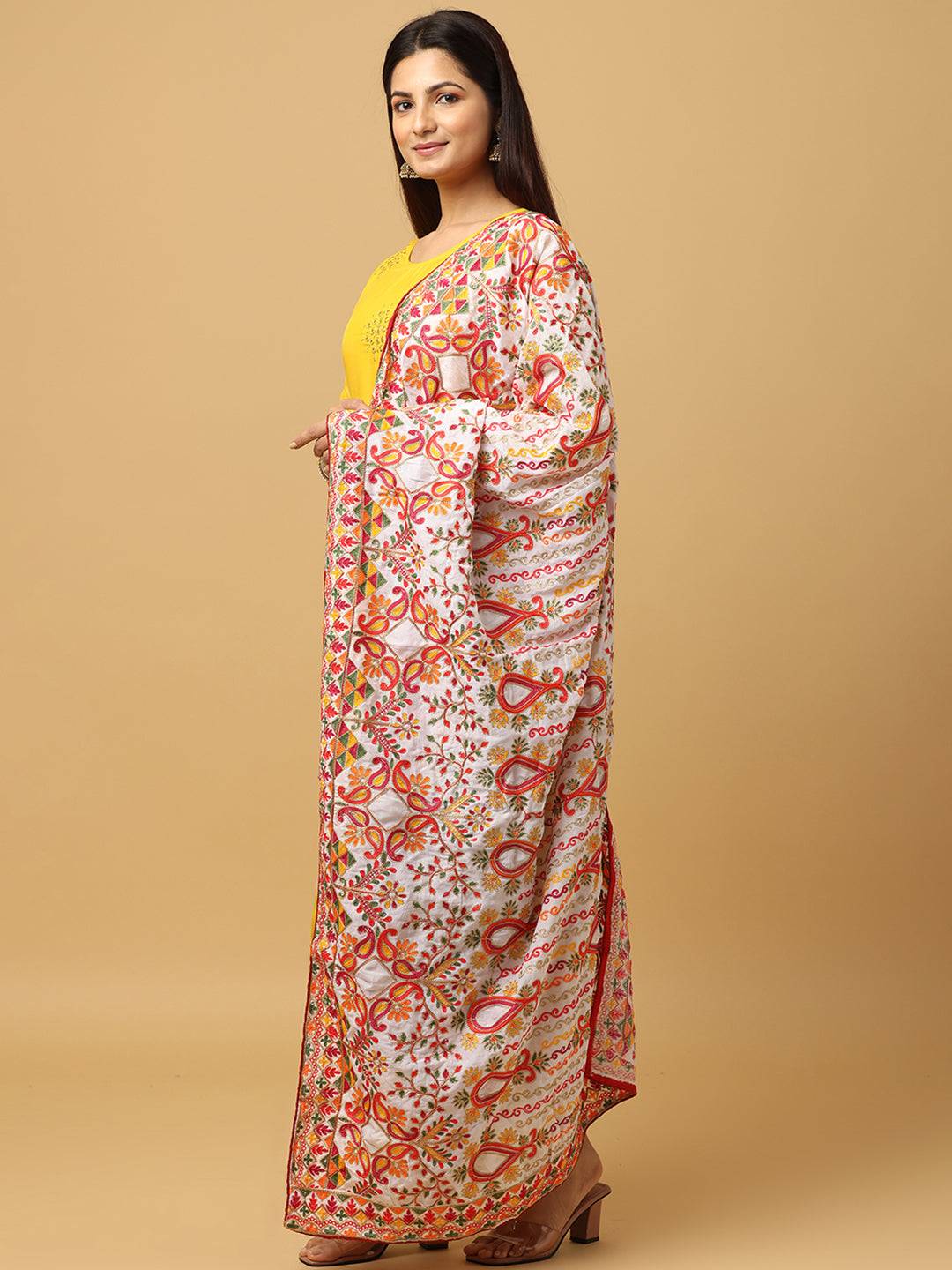 Ivory Orange Paisley Pashmina Dupatta
