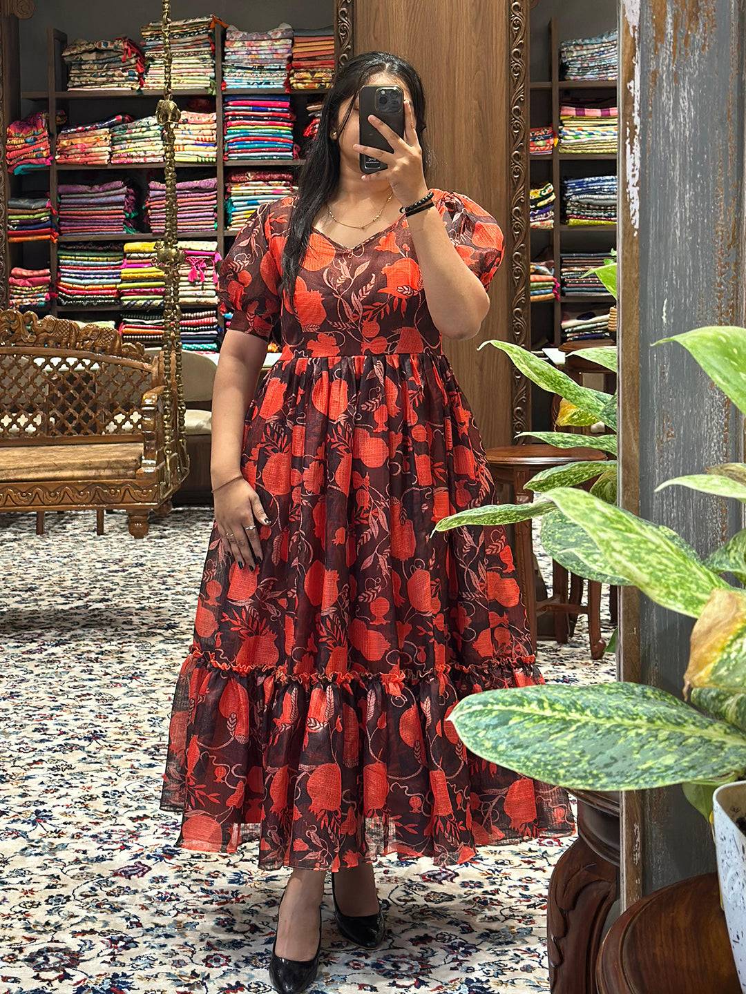 Scarlet Bloom Floral Kota Midi