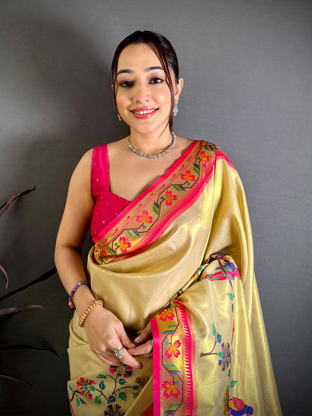 Stylish Minakari Paithani Tissue Saree
