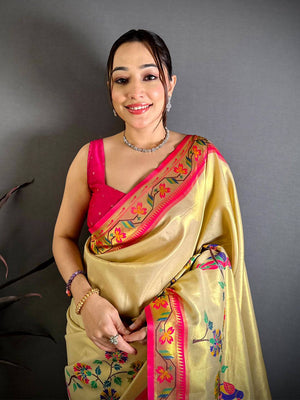 Stylish Minakari Paithani Tissue Saree