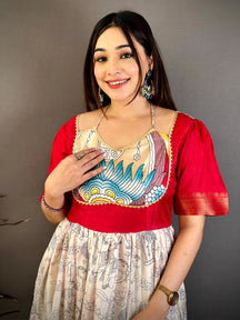 Elegant V Neck Strap Kota Doriya Dress