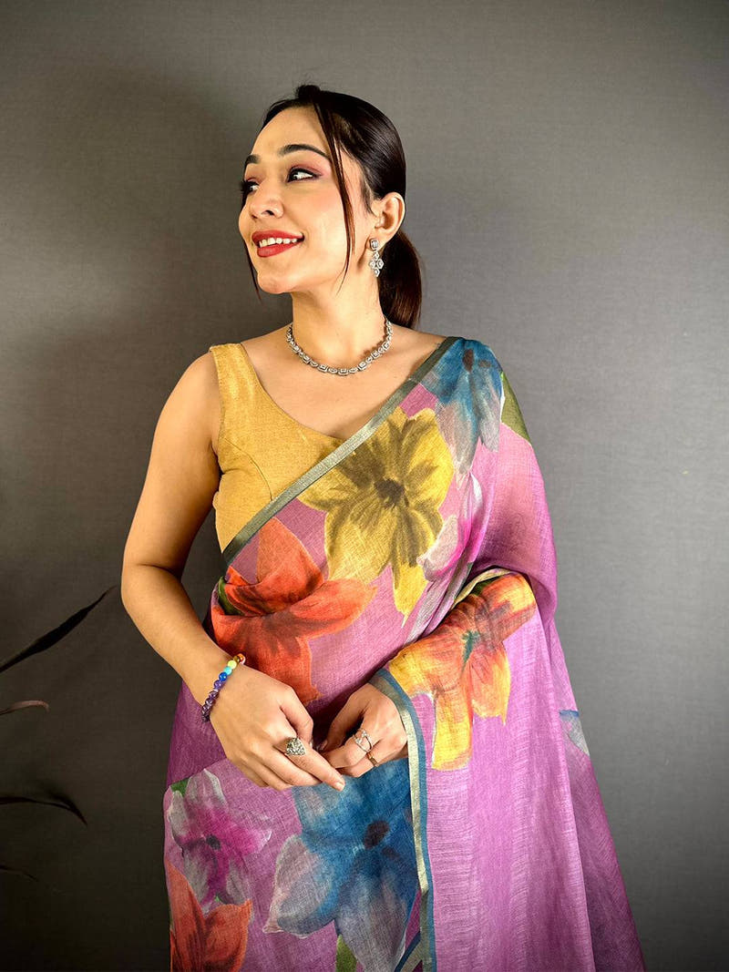 Majestic Kalamkari Linen Chanderi Saree