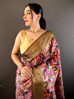 Brown Soft Gadwal Pattu Geometric Saree