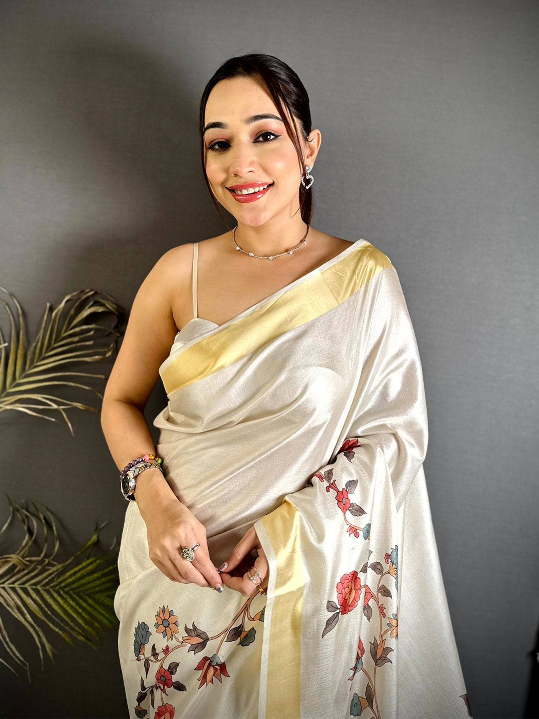 Majestic Floral Kalamkari Khadi Silk Saree