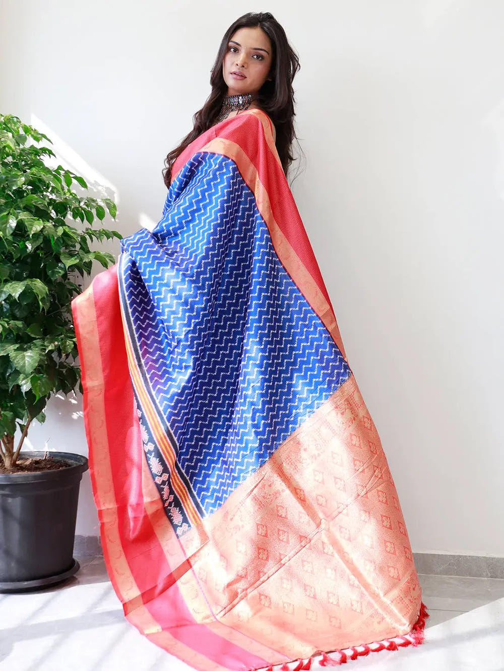 Exclusive Gadwal Border Ikkat Print Saree