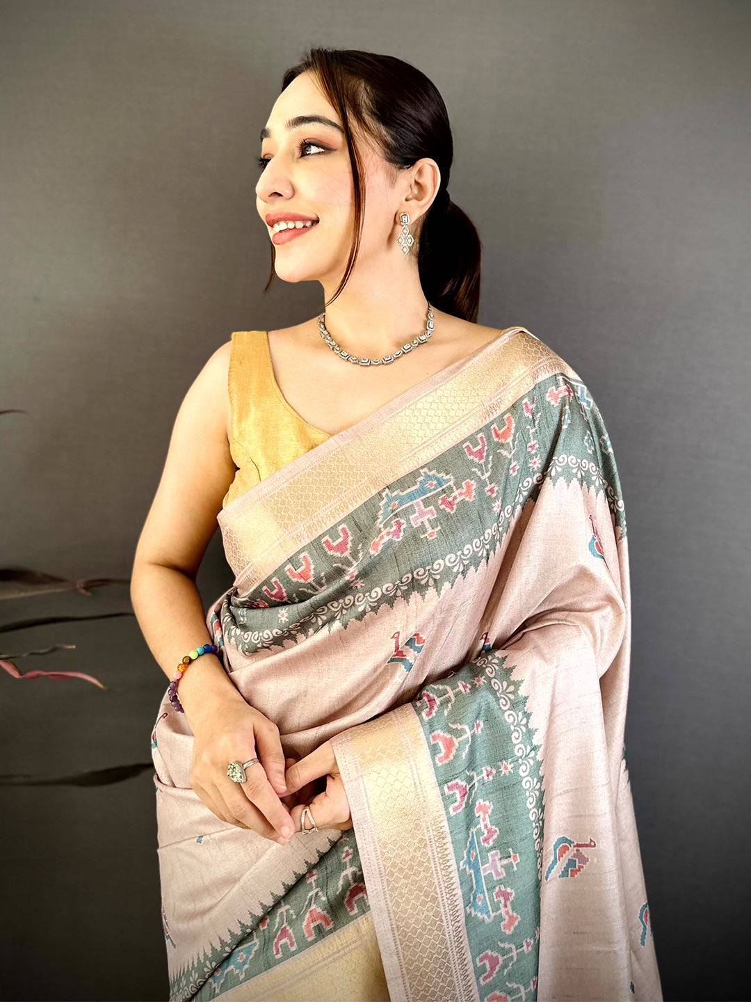 Royal Patola Print Tussar Ghicha Saree