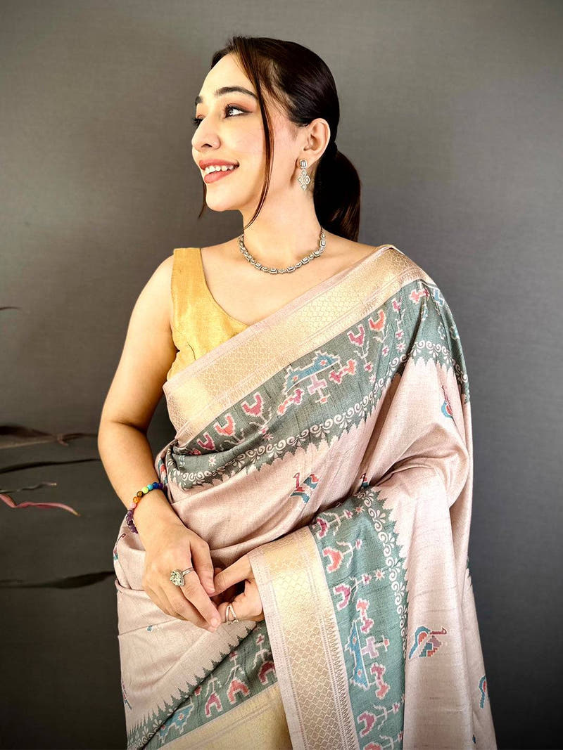Royal Patola Print Tussar Ghicha Saree