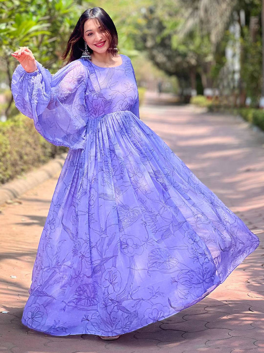 Slate Blue Dolman Puff Sleeve Dress