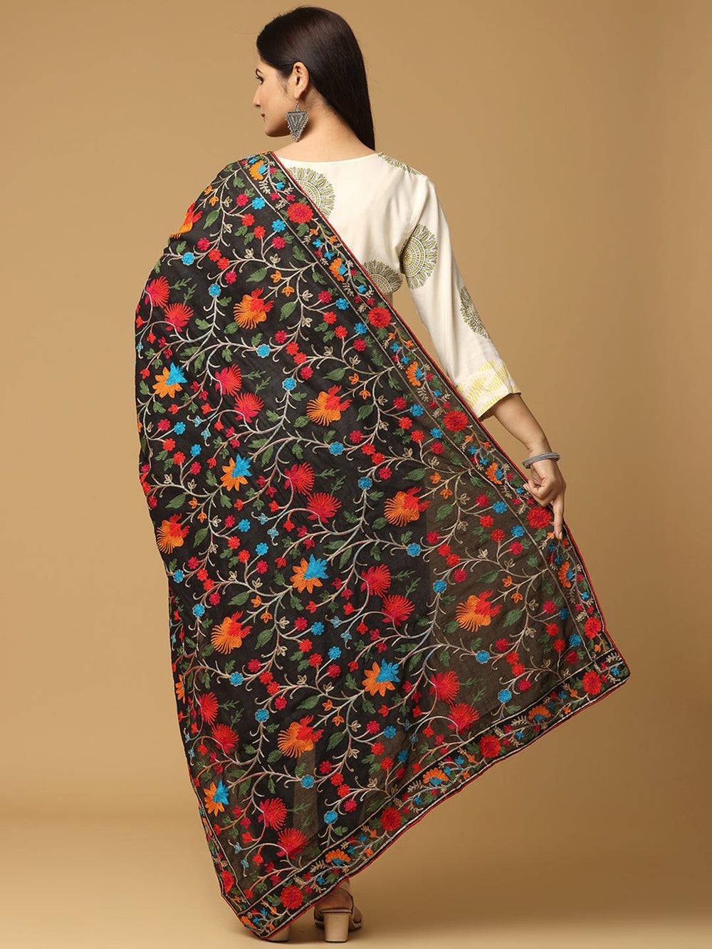 Black Turquoise Sprig Pashmina Dupatta