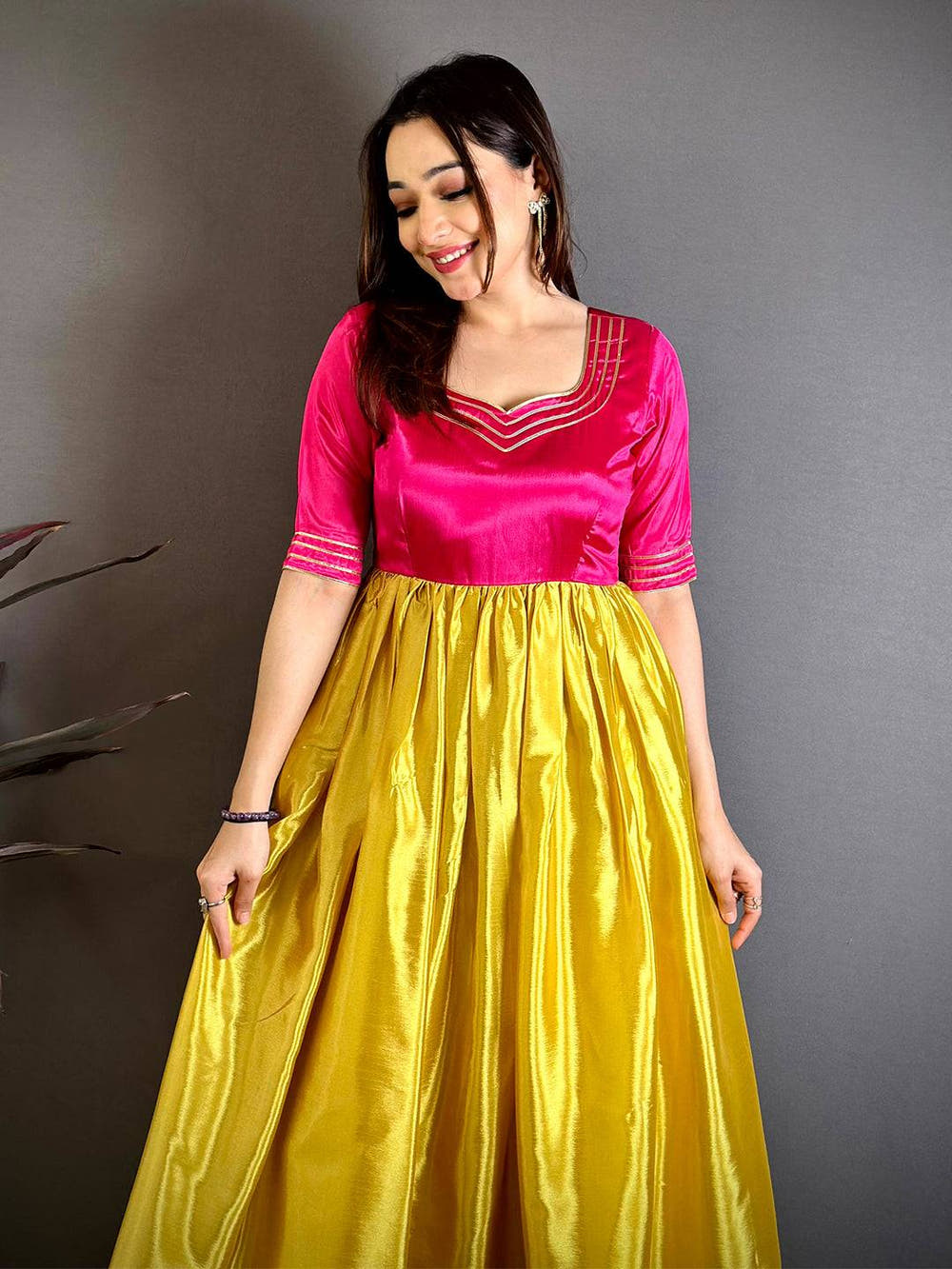 Royal  Paan  Neck  Chiffon  Dress