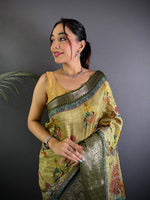 Light Green Pure Viscose Floral Printed Saree