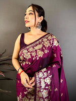 Dark Purple Soft Silk Kanjivaram Saree