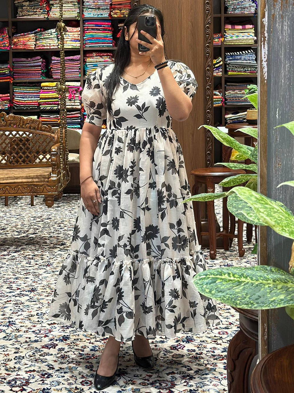 Pearl White Puff Sleeves Dress