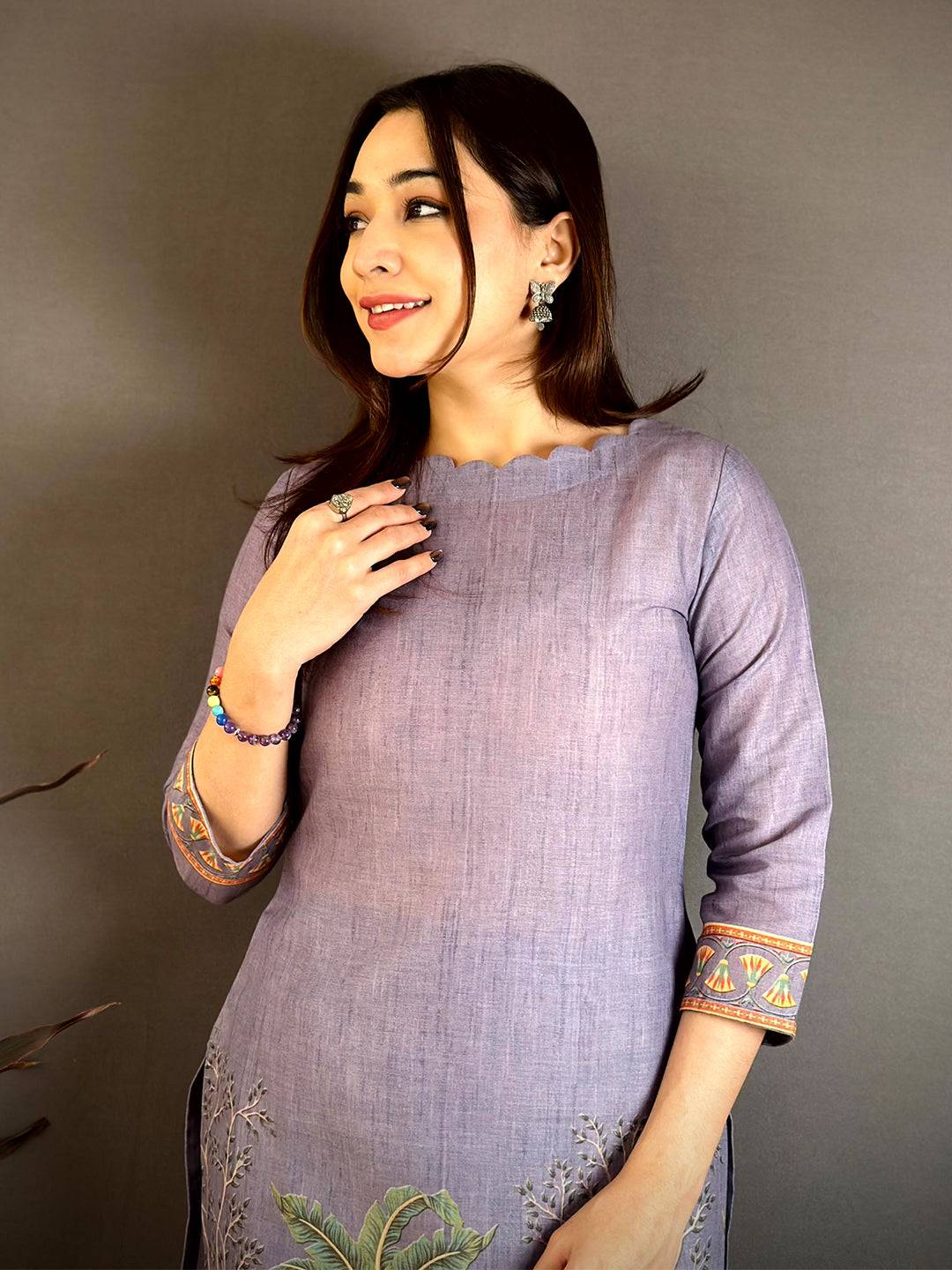 Mughal  Print  Boat  Neck  Kurti