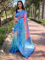 Stylish Soft Slub Silk With Pure Zari And Lakhnavi Badla Weaving