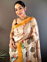 Coral Jungle Printed Silk Saree