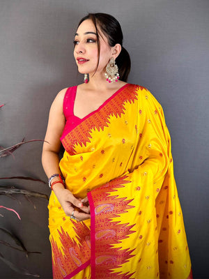 Mustard Yellow Soft Silk Kanjivaram Saree