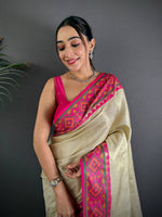 White Pochampally Ikkat Saree