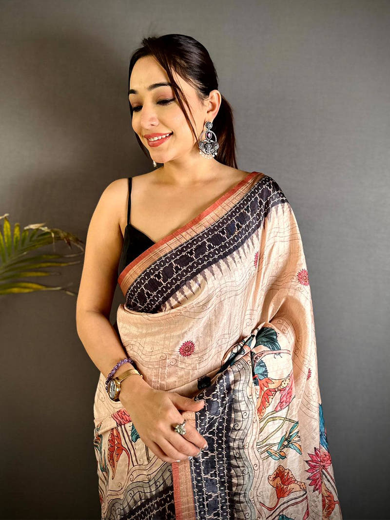 Regal Slub Ghicha Ikkat  Saree