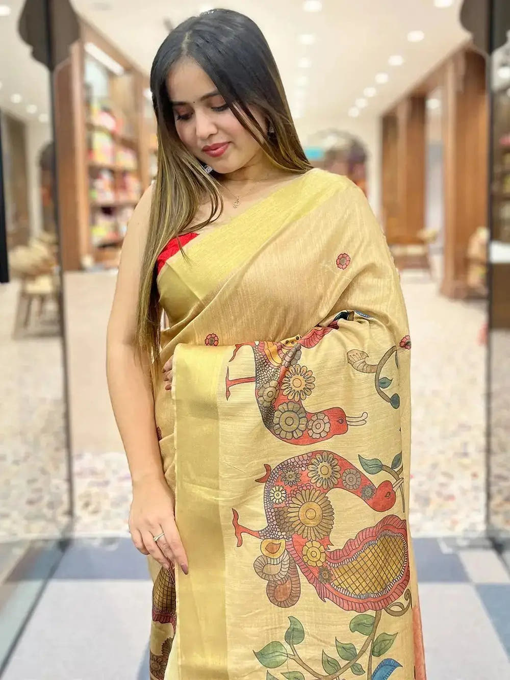 Incredible Pen Kalamkari Linen Tissue Soft Saree