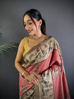 Dusty Pink Digital Kalamkari Printed Saree