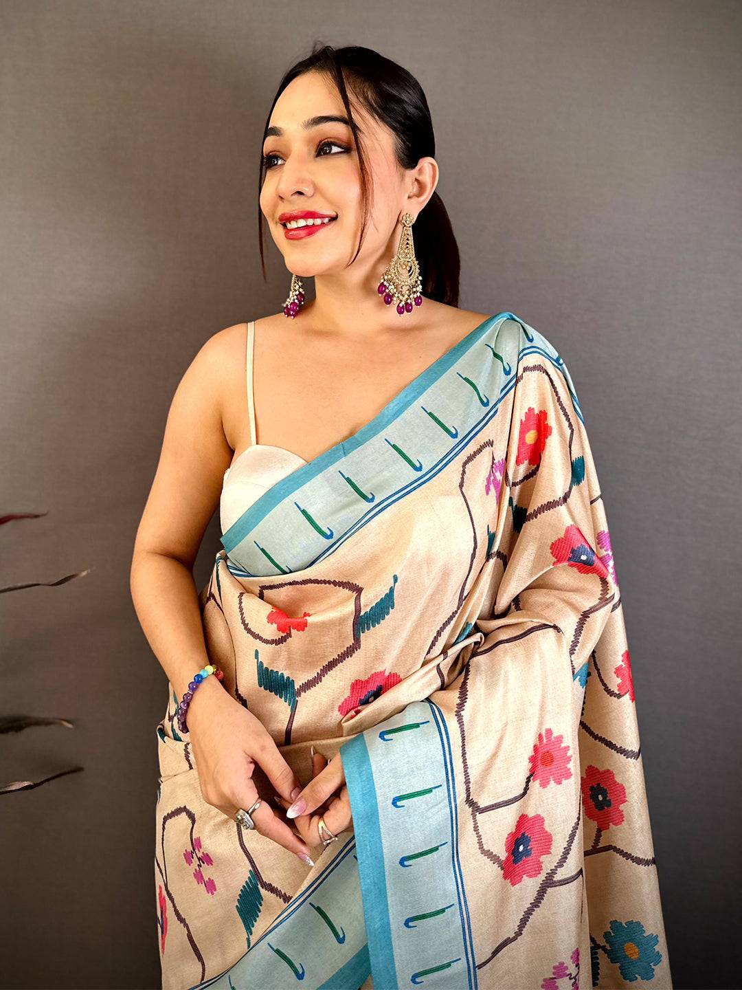 Classic Tussar Ikkat Meenakari Print Saree