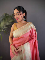 Radiant Peach Soft Silk Floral Butta Saree