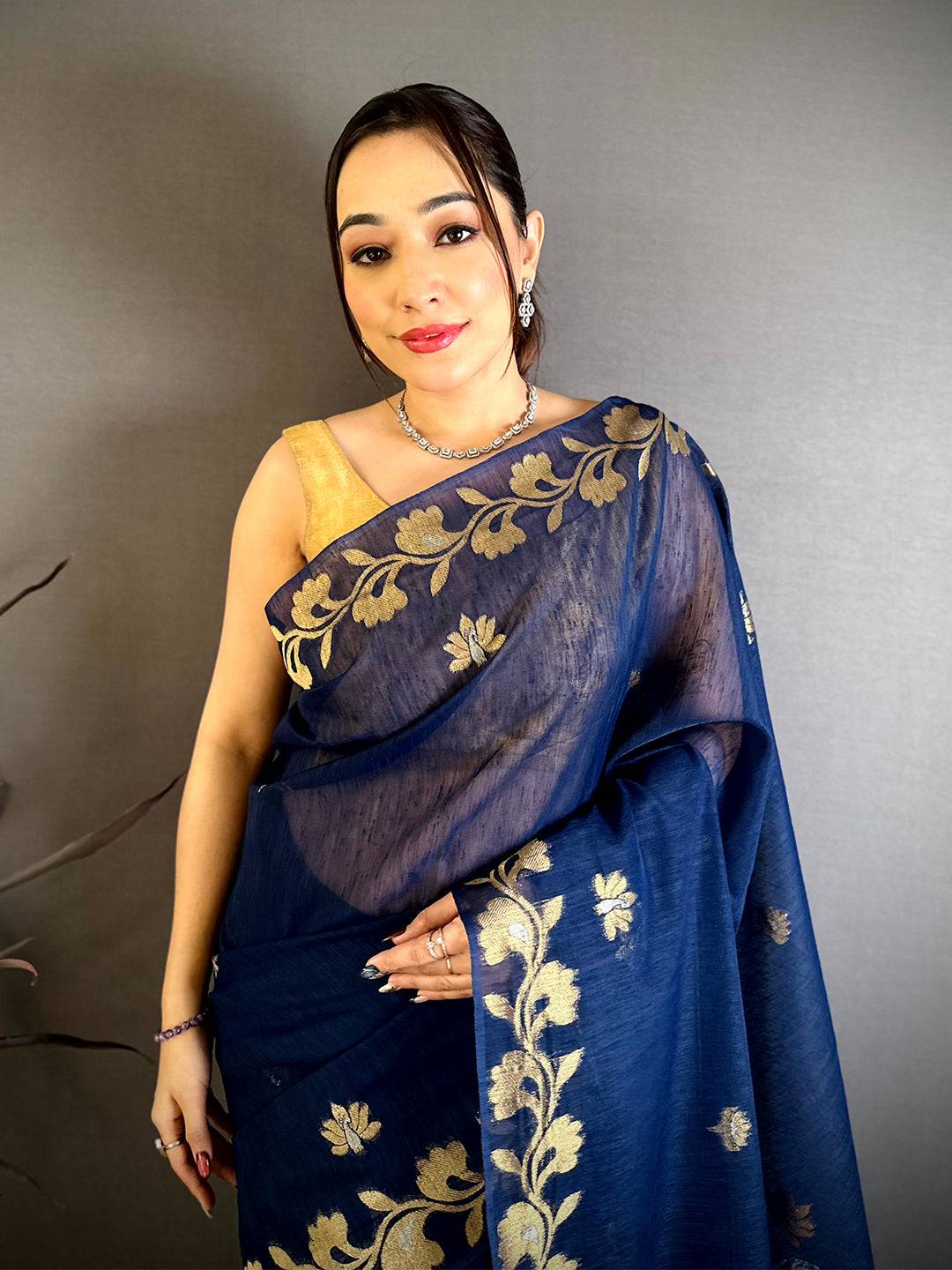 Navy Peacock Zari  Munga  Saree