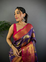 Purple Dharmavaram Gold Birds Print Saree