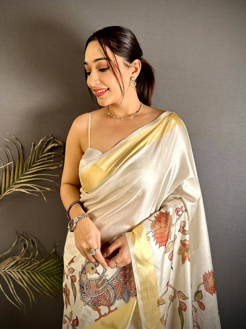 Stylish Pen Kalamkari Khadi Silk Saree