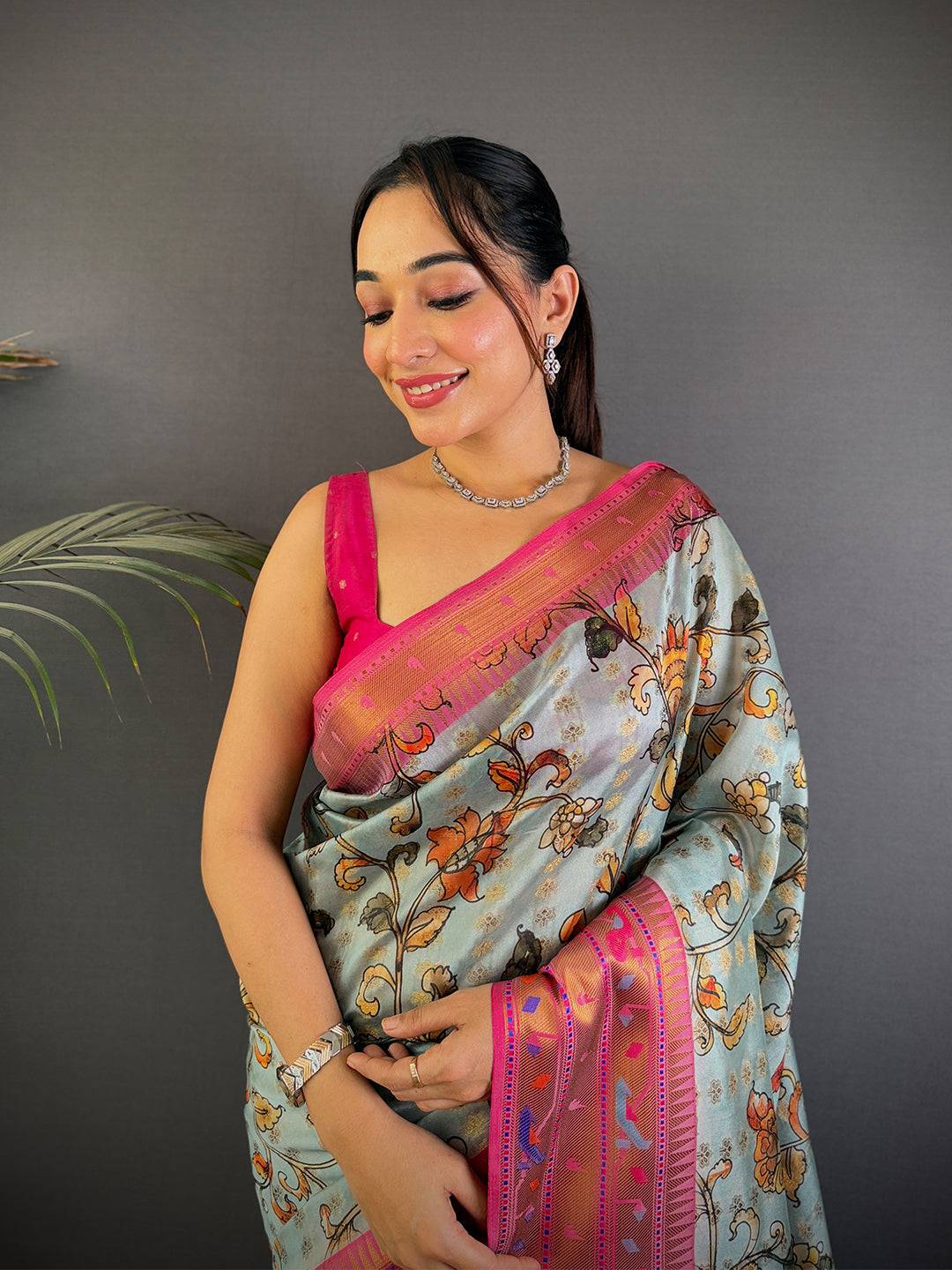 Regal Kalamkari Printed Tissue Saree